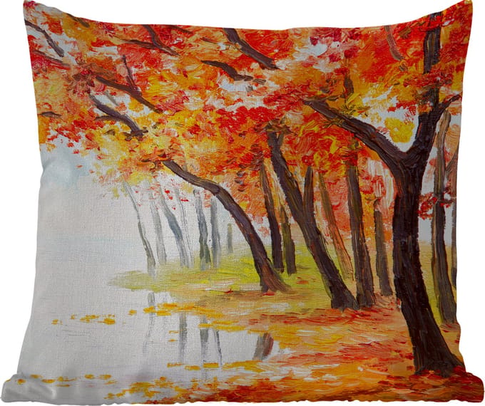 Buitenkussen - Schilderij - Herfst - Bomen - Water - Olieverf - 45x45 cm - Weerbestendig
