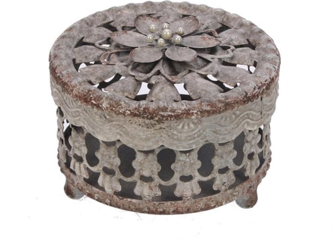 Doosje Bloem grijs rond Ø9,4x6,8cm