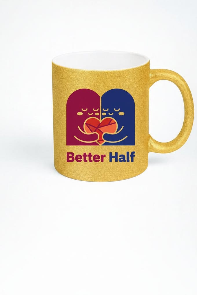 Gouden Glitter Mok "Better Half" - Romantisch Cadeau voor Koppels en Geliefden