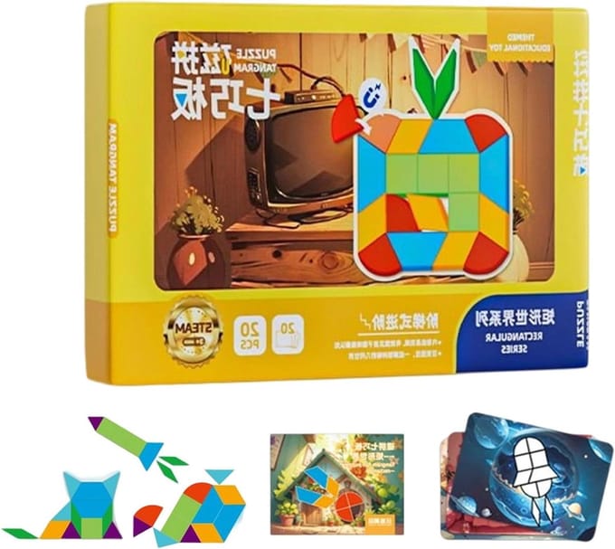 Tangram Puzzel - Logica Spel - Cognitieve Ontwikkeling - Veelzijdige Speelmogelijkheden - 22 x 16 cm - Multi
