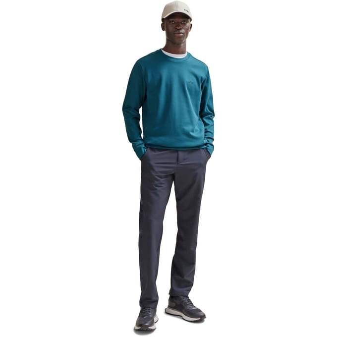 Boss Heren-sweatshirt met ton-sur-ton logo, geribde kraag en raglanmouwen (Medium Blauw)