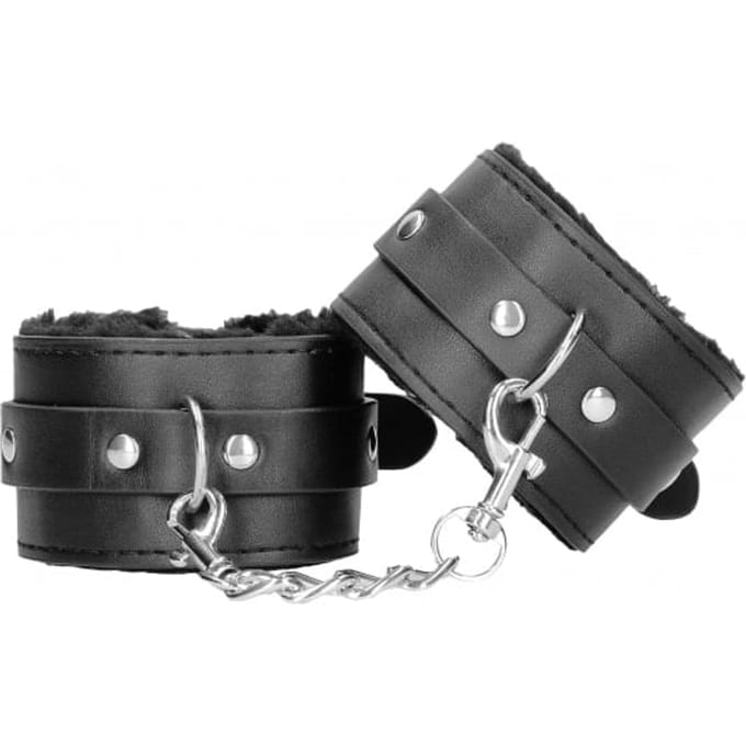 Plush Bonded Leather Hand Cuffs - With Adjustable Straps