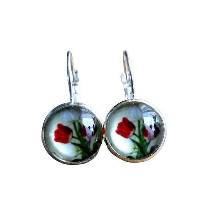2 Love it Tulp E - Oorbellen - Wit - Groen - Rood - Zilverkleurig