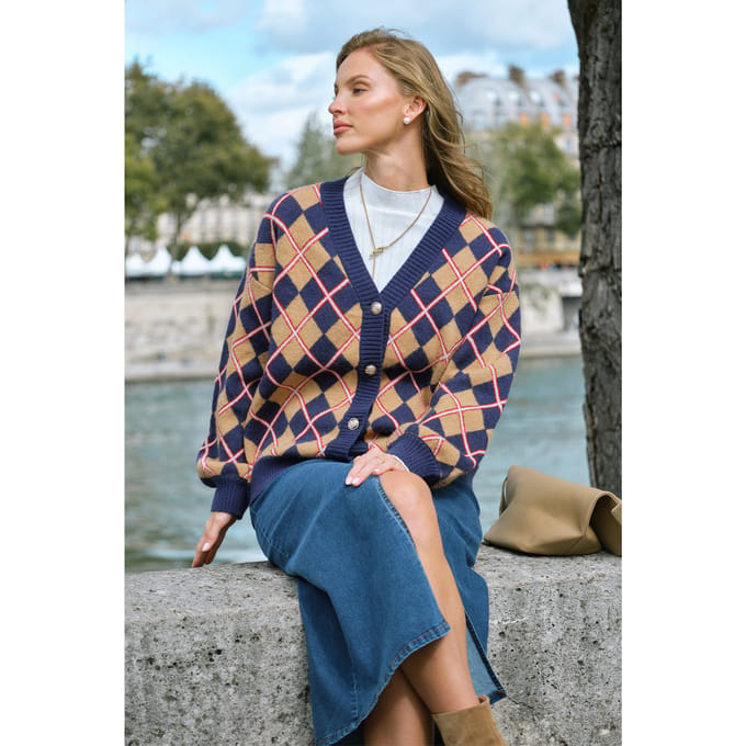 Varsity Vibes Argyle Cardigan