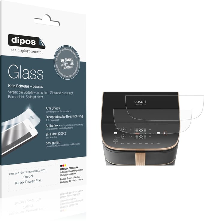 dipos – 2x Matte Pantserfolie geschikt voor Cosori Turbo Tower Pro | 9H Screenprotector