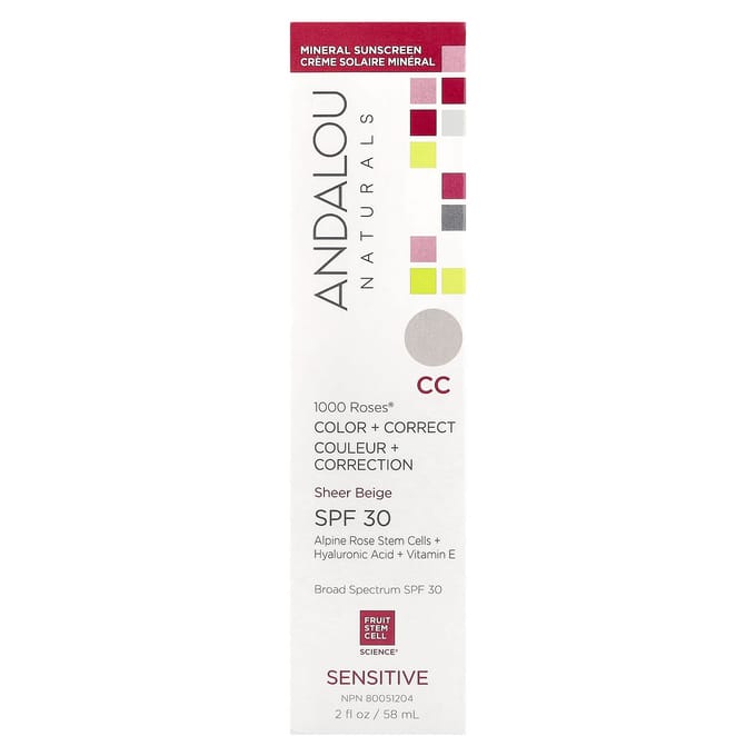 1000 Roses®, Couleur + Corriger, Sensible, Spf 30, Beige Diaphane, 58 Ml (2 fl oz) white