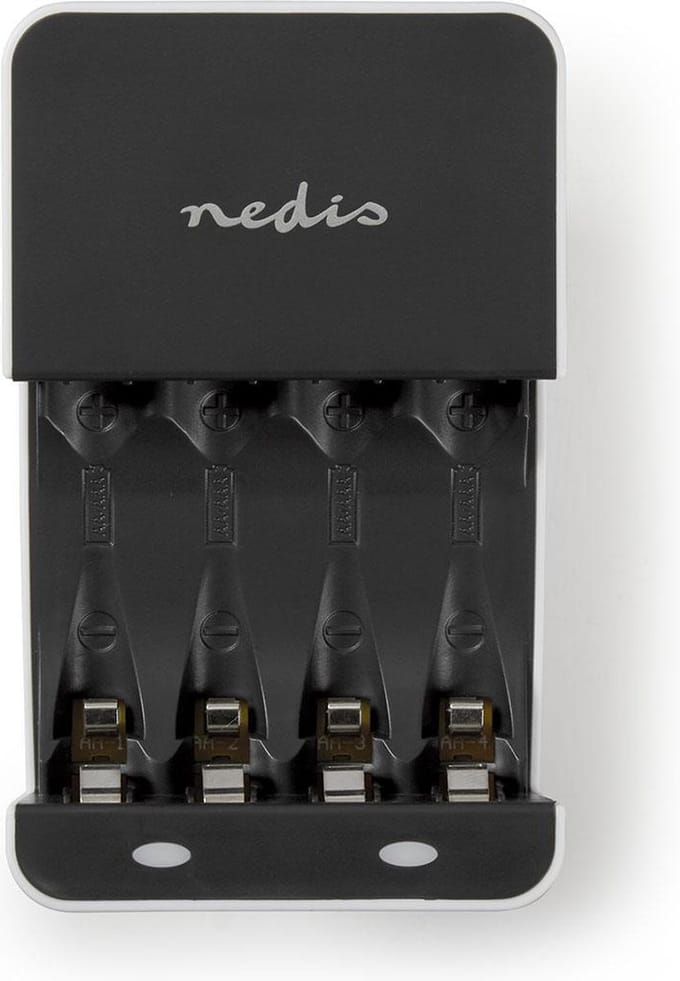 Nedis NiMH-Batterijlader AA / AAA - 1.2 V DC - Druppelladen - Euro / Type-C (CEE 7/16) - Batterijtype: AA / AAA - Wit / Zwart