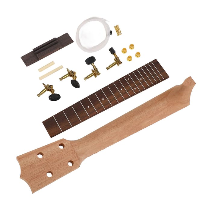 Ukulele Hals Fretboard Vervangingskit Hals Snaren Knoppen Brug Palissander Toets Set voor 23 black