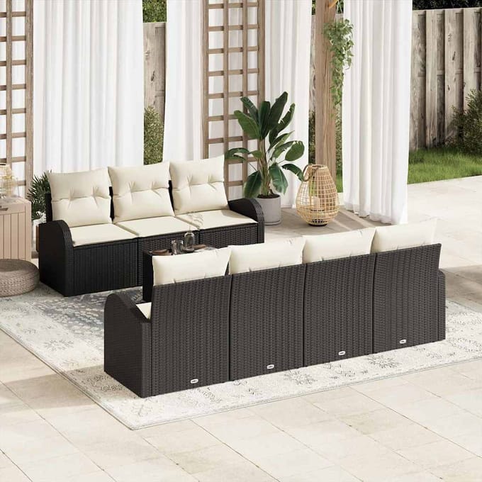 vidaXL - Tuinbank - Set - 8 - st - Zwart - poly - rattan