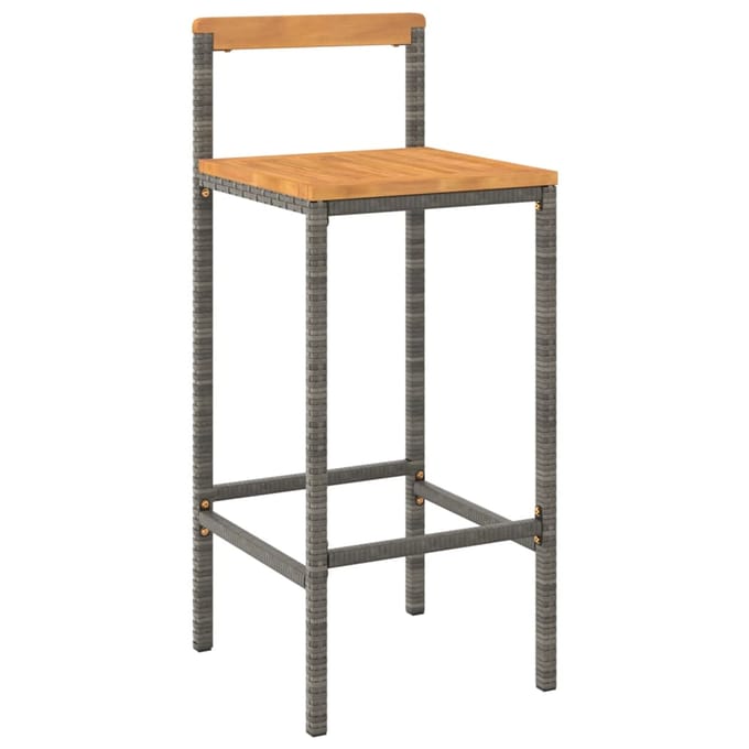 vidaXL - Barkrukken - 4 - st - poly - rattan - en - massief - acaciahout - grijs