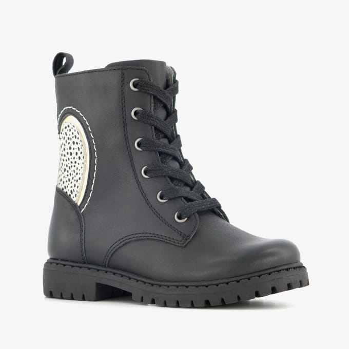 Stap leren meisjes veterboots met hartje zwart - Maat 24