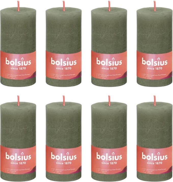 Bolsius Stompkaarsen Shine 8 st rustiek 100x50 mm fris olijfkleurig