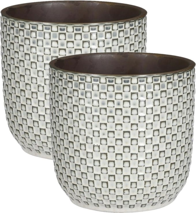 Mica Decorations - Plantenpotten/bloempotten 2x stuks - Keramiek wit - D19/H17 cm