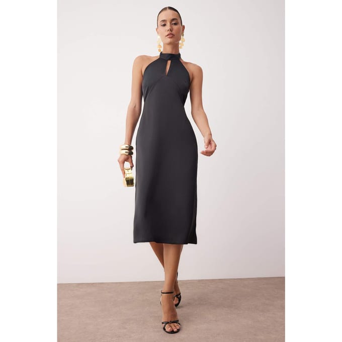 Unifarben midi mouwloze cocktailjurk voor dames