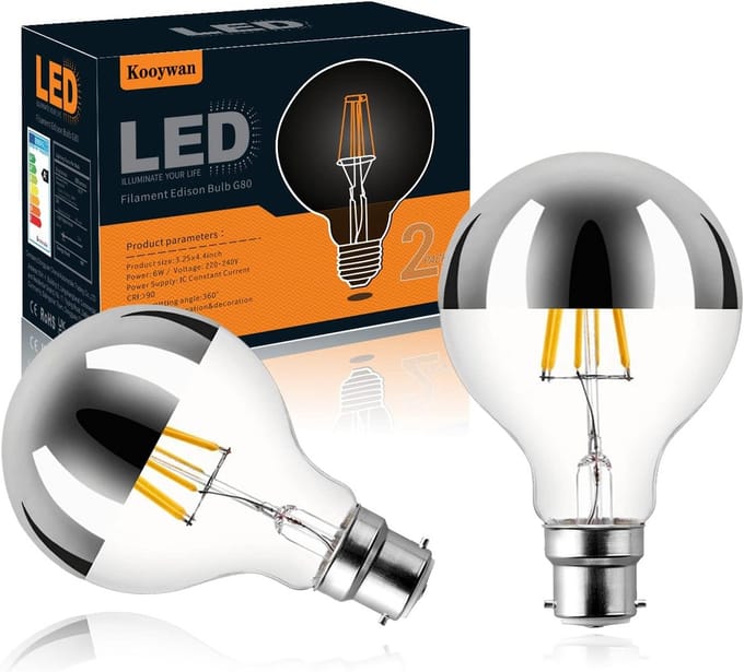 LED kopspiegellamp zilver gespiegeld 6W G80 B22 warmwit 2 stuks