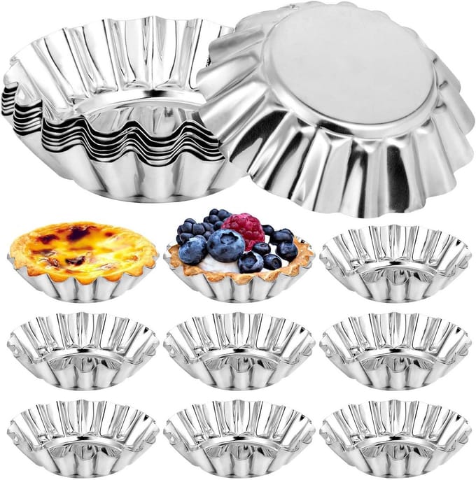 Mini Taartvormpjes RVS - 20 Stuks | 3 Inch Ronde Bakvormpjes voor Quiche en Pasteitjes