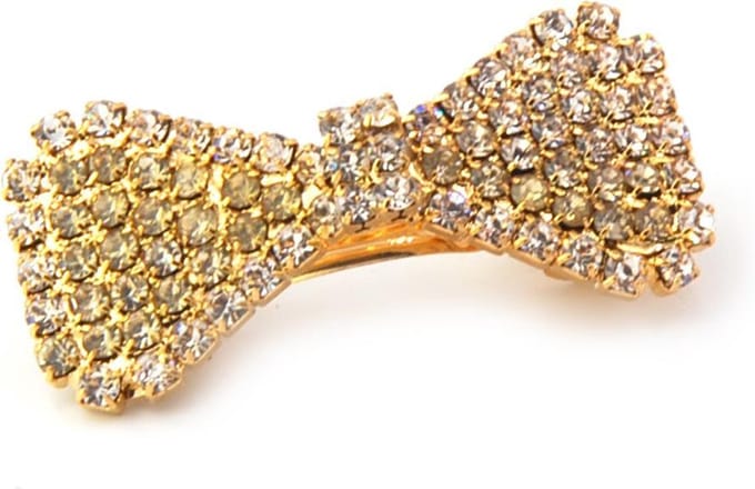 Haarclipje strik bezet met strass - goudkleurig