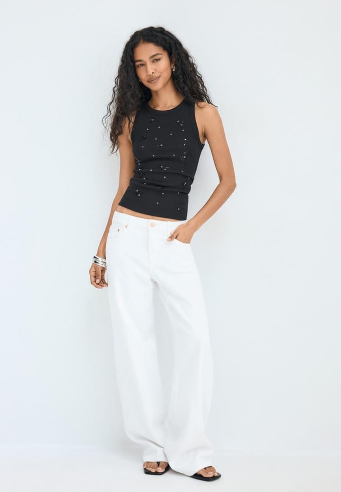 Stradivarius Racerback top met steentjes  Zwart S