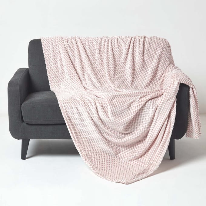 Homescapes Mora Fluwelen Jacquard Deken - Sprei Roze, 160 x 200 cm