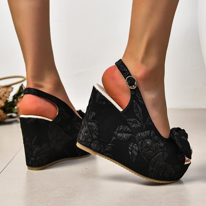 Sandales compensées brodées Mode femme nœud papillon plateforme épaisse sandales 41 noir