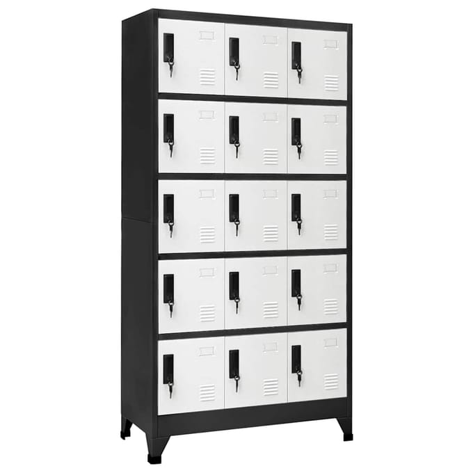 vidaXL - Lockerkast - 90x40x180 - cm - staal - antracietkleurig - en - wit
