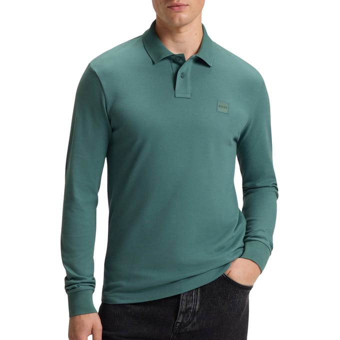 BOSS Passerby Polo Open Groen - Maat XL - Heren - Longsleeve polo