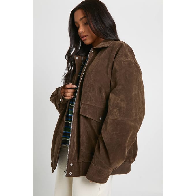 boohoo Dames Oversized Faux Suede Jas | Chocoladebruin | Maat: 38