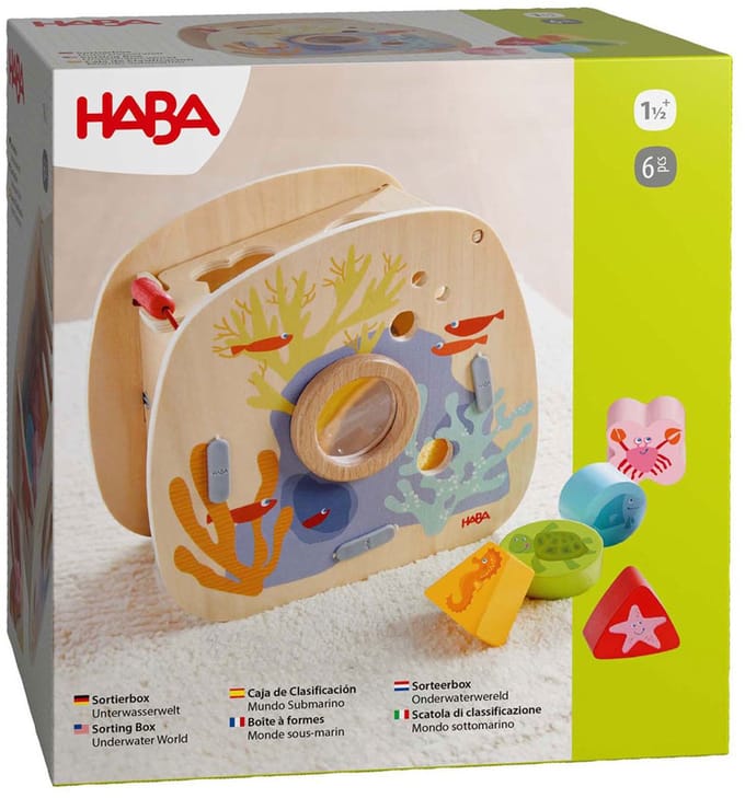 Haba Sorteerbox vormenpuzzel Onderwaterwereld karton speelgoed.