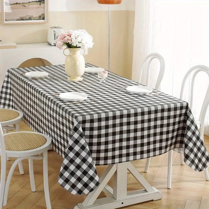 Meble od Nowa - Tafellaken - 140x140 cm - Zwart/Wit Ruit - Polyester