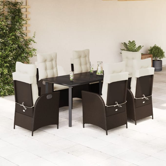 vidaXL - 7-delige - Tuinset - met - kussens - poly - rattan - bruin