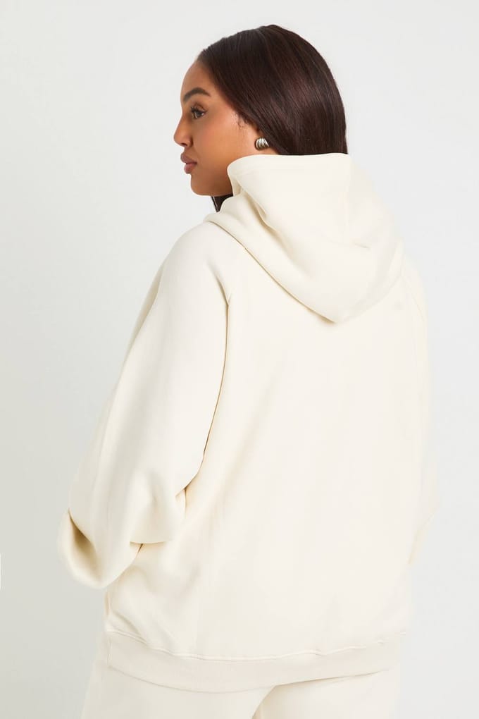 boohoo Dames Plus Core Basic Raglan Naad Oversized Hoodie | Ecru | Maat: 46