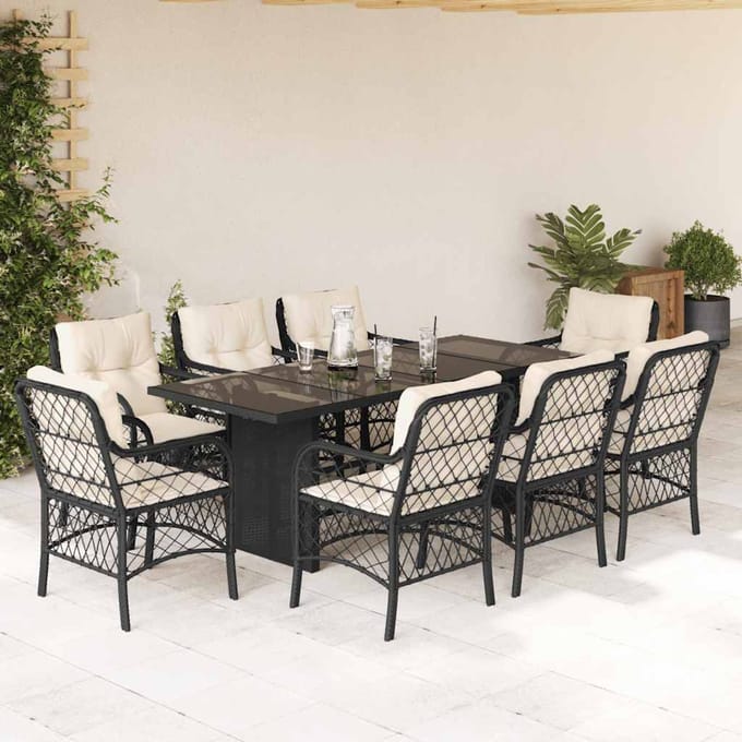 vidaXL - 9-delige - Tuinset - poly - rattan - zwart