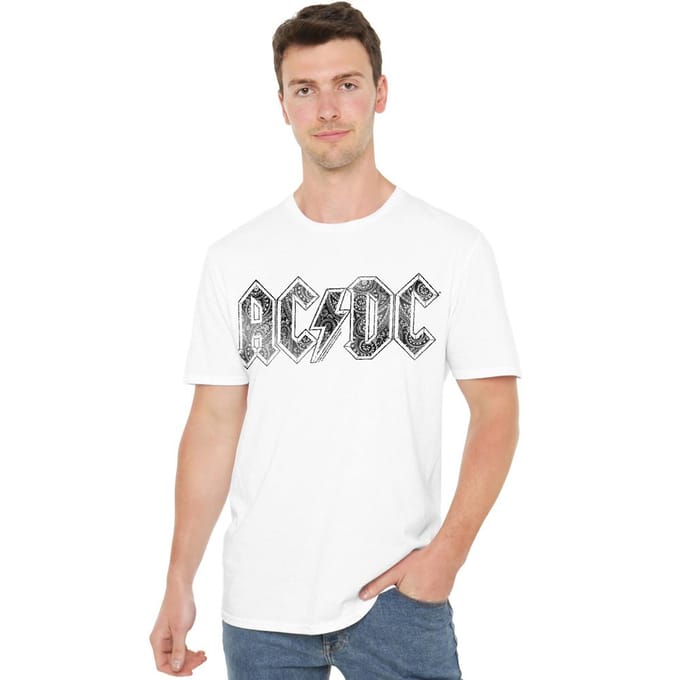 AC/DC Heren Paisley Logo T-Shirt (Wit)