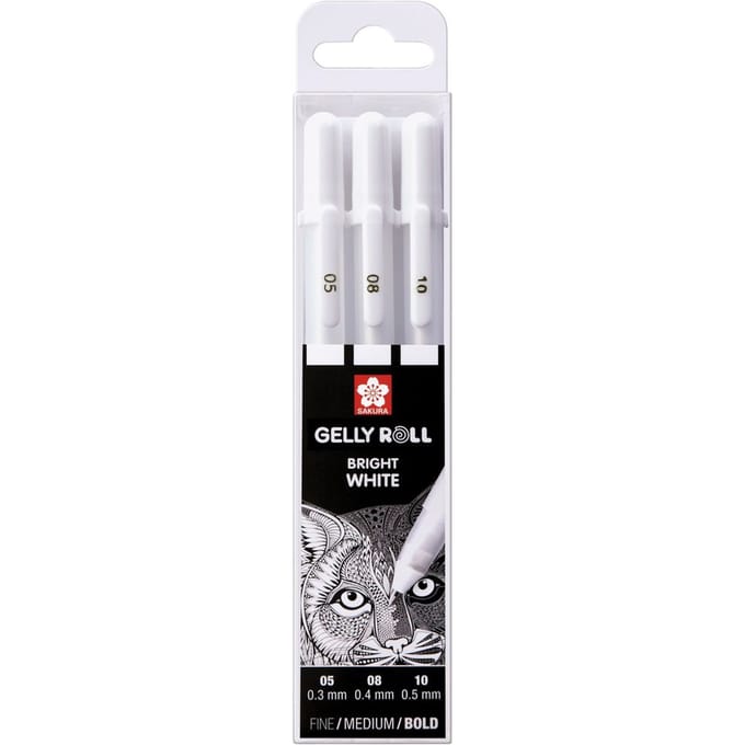 Etui met 3 Sakura Gelly Basic White pennen - Wit - 0,3/0,4/0,5 Mm - Sakura wit