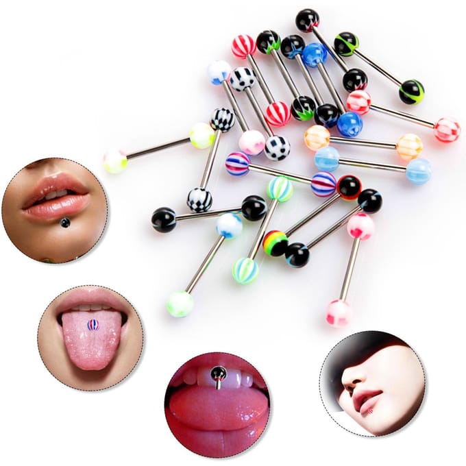 Bal Tongringen Roestvrij Staal Acryl Modieuze Piercing Barbell Lichaamspiercing Sieraden 20Pcs veelkleurig