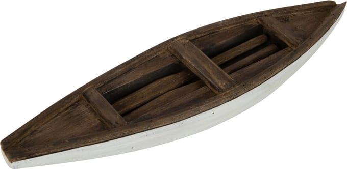 J-Line decoratie Boot + Roeispaan Vacay - hout - donkerbruin/wit