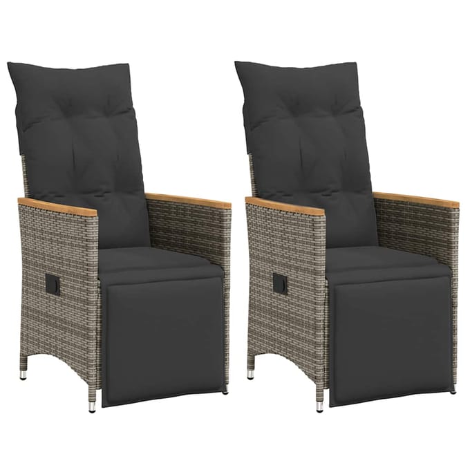 vidaXL - Tuinstoelen - 2 - st - verstelbaar - met - kussens - poly - rattan - grijs