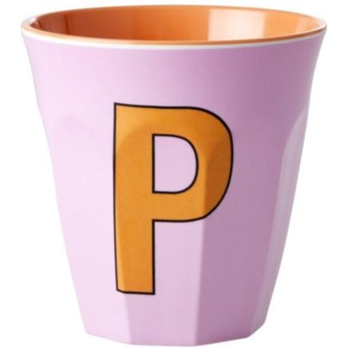 Rice melamine beker medium letter p roze