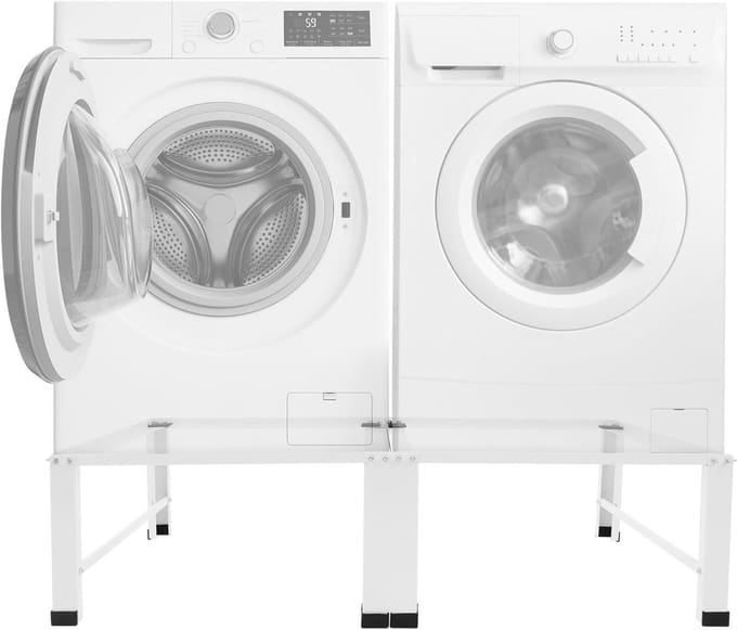 Wasmachineonderstel - Droger platform - Huishoudelijk gebruik - Dubbel platform - 126x54x32 cm - Wit