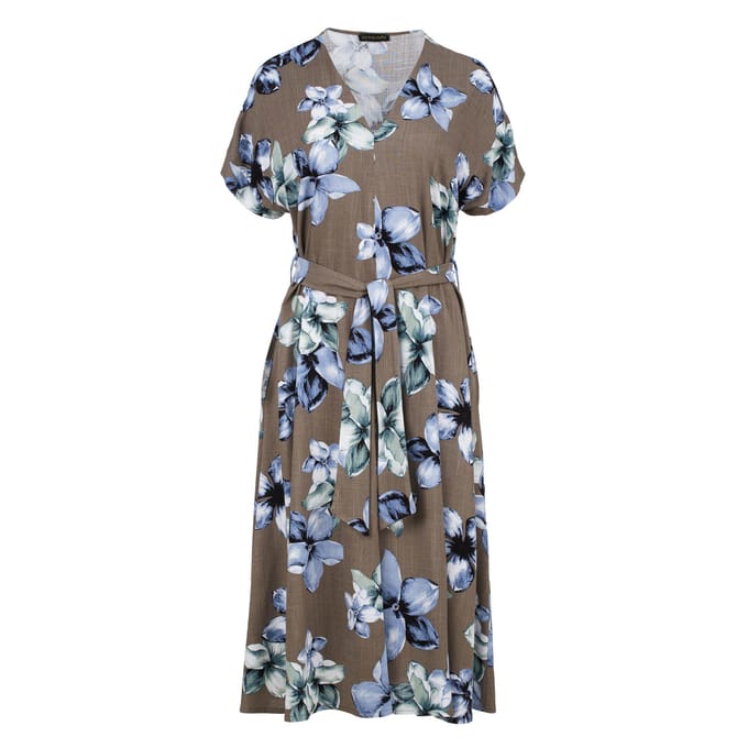 Linnen Midi-jurk met bloemenprint en riem