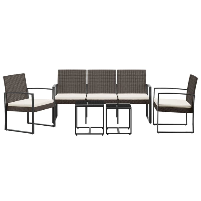 vidaXL - 5-delige - Tuinset - met - kussens - polypropeen - rattan - bruin