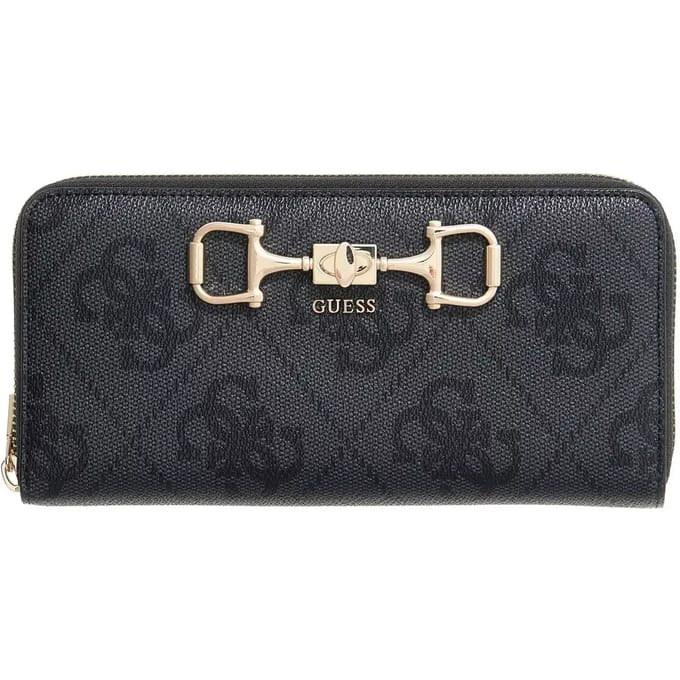 GUESS portemonnee Janie Logo SLG Zip Around Wallet Coal Logo donkergrijs