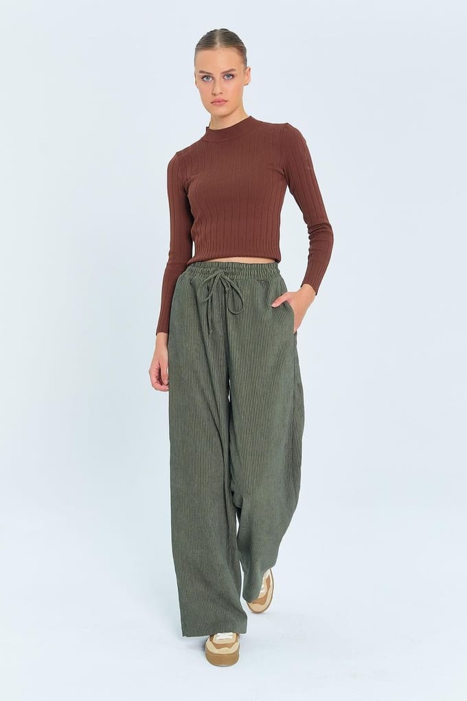 Wijde Fluwelen Broek met Koordriem