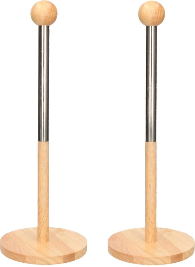 2x Houten keukenrolhouders rond 12,5 x 35 cm