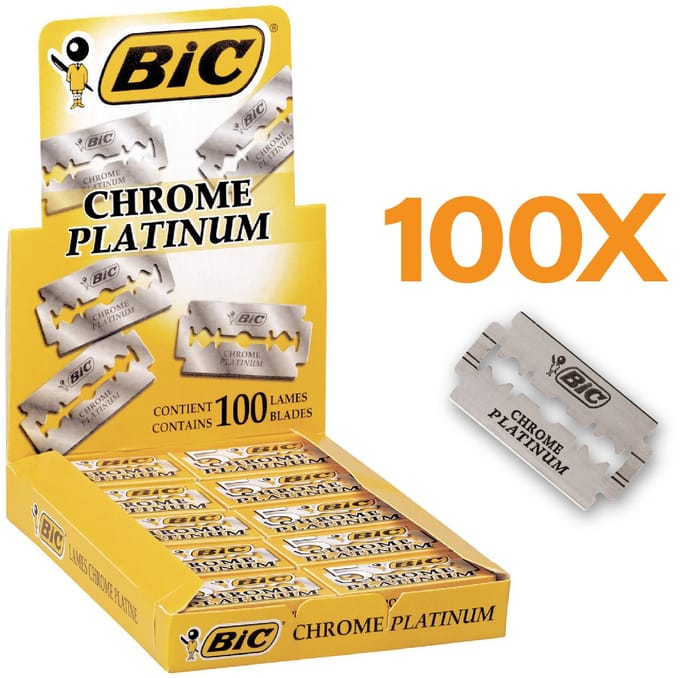 BIC Chrome Platinum Double Edge Razor - Scheermesjes - Platinum coating - Scheermes - 100 Stuks