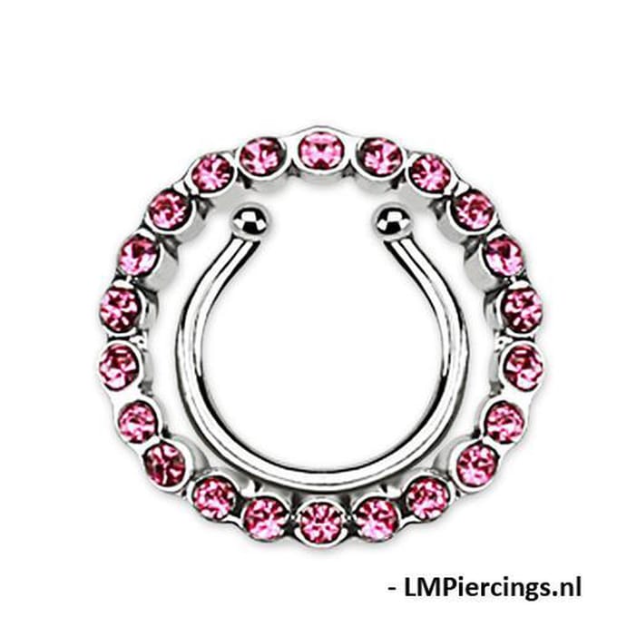Fake tepelpiercing Gem clip roze - LMPiercings