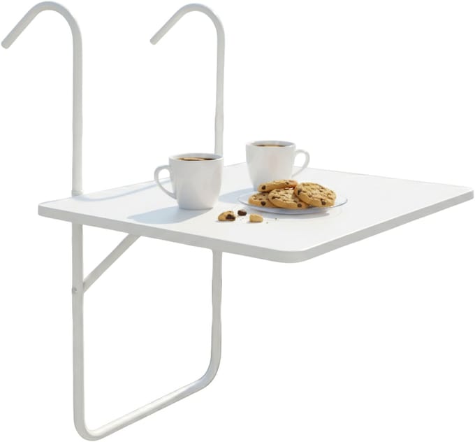 Gerimport Balkontafel - wit - inklapbaar tafeltje voor een balkon railing - 60 x 40 cm