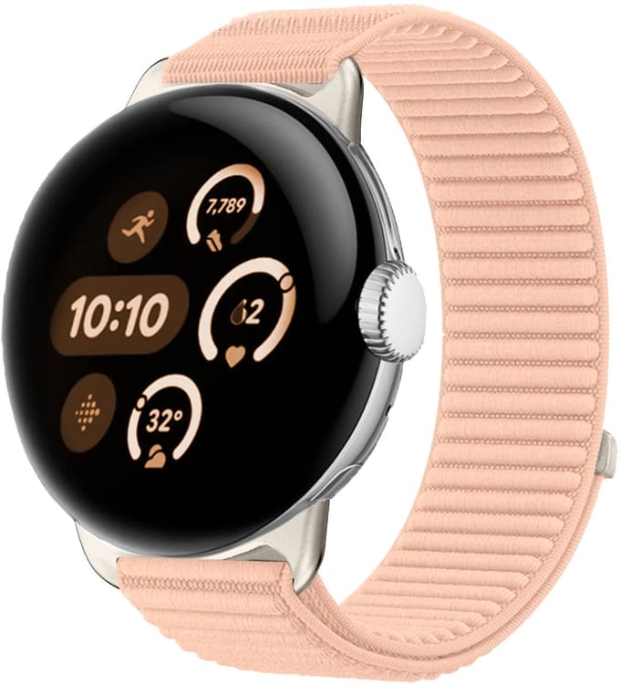 Strap-it Nylon 'Wave' bandje geschikt voor Google Pixel Watch 5 (45 mm) / 4 (45 mm) / 3 (45 mm) - Roze
