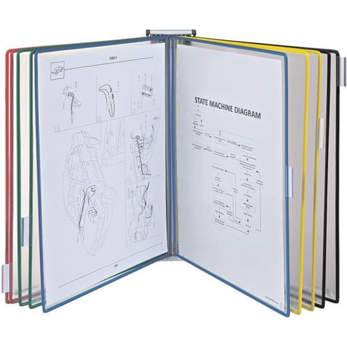 Displaysysteem Tarifold, A3, plaatstaal, magnetisch, lichtgrijs, incl. 10 draaiende zichtpanelen