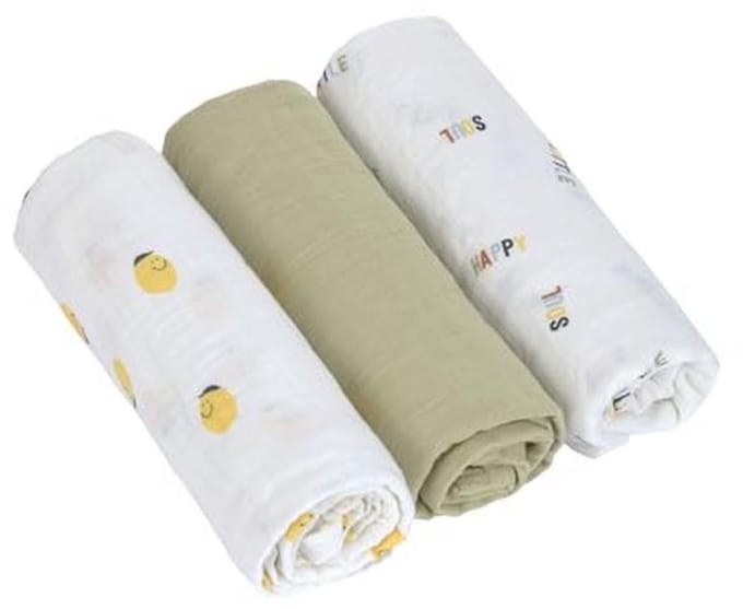 Baby Swaddle Dekens Set van 3 - 100% Katoen, 85 x 85 cm - Happy Fruit Design